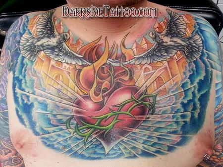 Tattoos - Color Sacred Heart Chest Tattoo - 87497