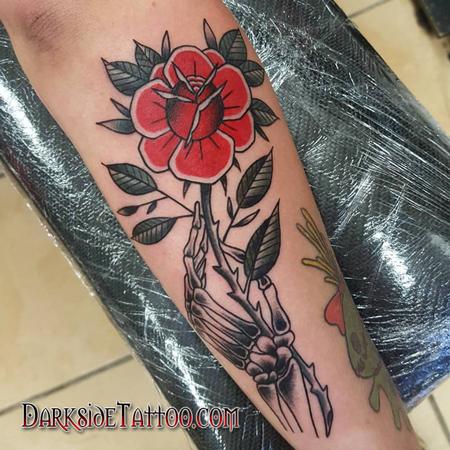 Tattoos - Traditional Rose and Skeleton Hand - 130037