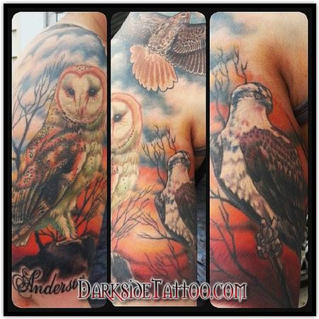 Tattoos - Color Birds Scene Tattoo - 89096