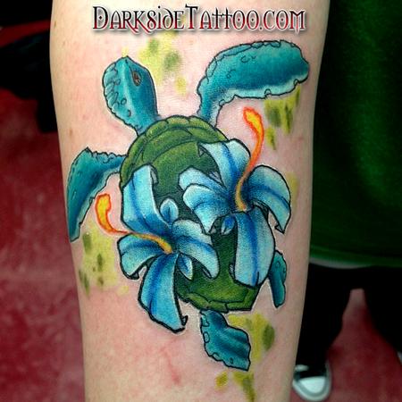 Tattoos - Color turtle with flowers - 88737