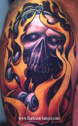 Tattoos - Skull and flames - 453