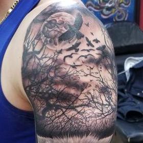 Tattoos - Black and Gray Wolf Tattoo - 132123