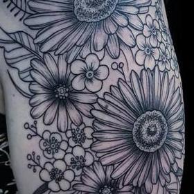 Tattoos - Black and Gray Flowers Tattoo - 130048