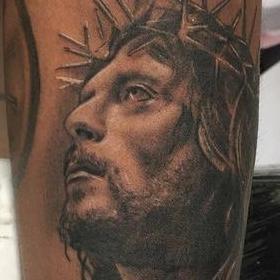 Tattoos - Black and Gray Jesus Tattoo - 130053