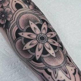 Tattoos - Black and Gray Flower and Mandala Tattoo - 133948