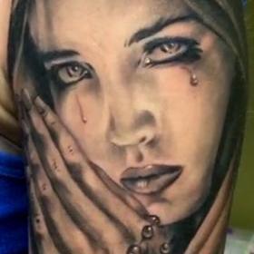 Tattoos - Black and Gray Praying Angel Tattoo - 120348