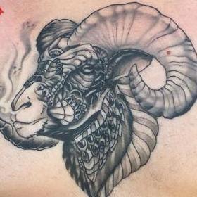 Tattoos - Black and Gray Ram Tattoo - 133952