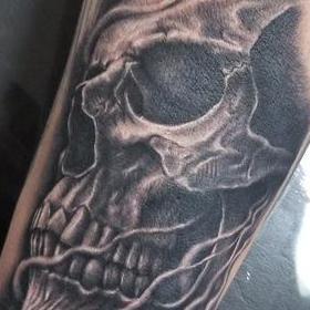 Tattoos - Black and Gray Skull Tattoo - 132126