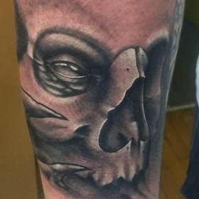 Tattoos - Black and Gray Skull Tattoo - 132128