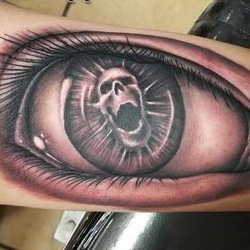 Tattoos - Black and Gray Skull Eyeball Tattoo - 119883