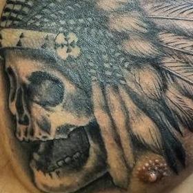 Tattoos - Black and Gray Indian Skull Tattoo - 133937