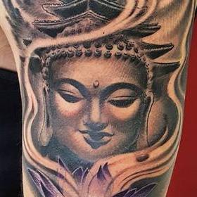 Tattoos - Black and Gray Buddha Tattoo - 130056