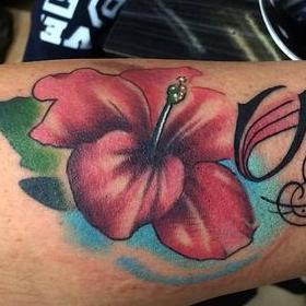 Tattoos - Color Flower and Name Tattoo - 113664