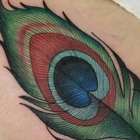 Tattoos - Color Peacock Feather Tattoo - 133947