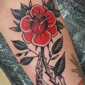 Tattoos - Traditional Rose and Skeleton Hand - 130037