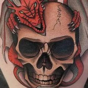 Tattoos - Color Skull and Dragon Tattoo - 133950