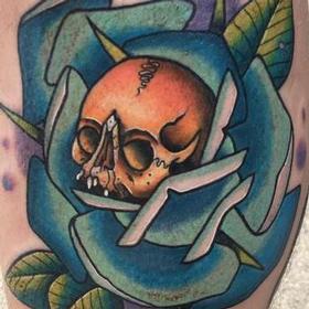Tattoos - Color Skull and Rose Tattoo - 132130