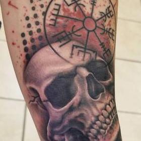 Tattoos - Color Trash Polka Skull Tattoo - 130044