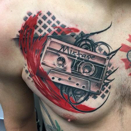 Tattoos - Old School Cassette Tape Chest Tattoo - 99747