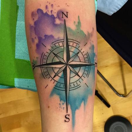 Tattoos - Abstract Watercolor Compass Tattoo - 102057