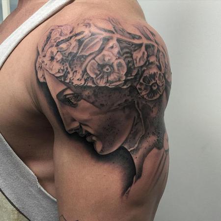 Tattoos - Black and Grey Greek Statue  - 108697