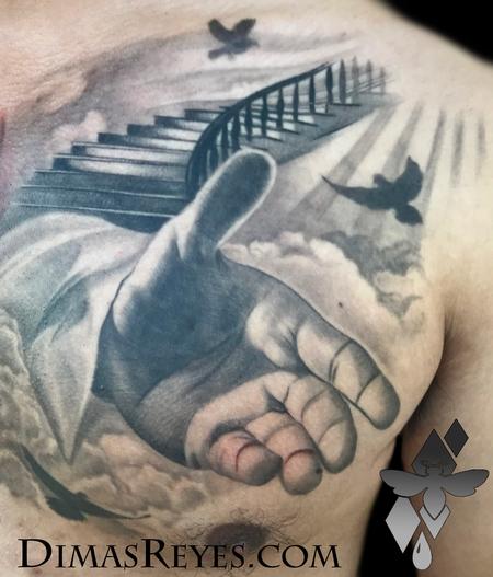 Tattoos - Black and Grey Heaven and Hell tattoo detail - 138951