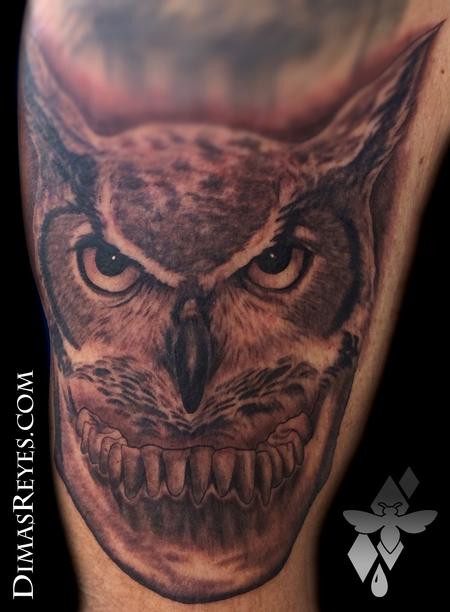 Tattoos - Black and Grey Horned Owl Jawbone Tattoo - 117838