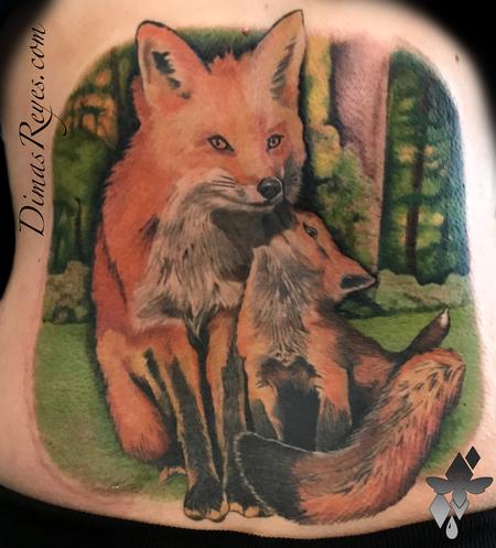 Tattoos - Realistic Color Foxes Tattoo - 138944
