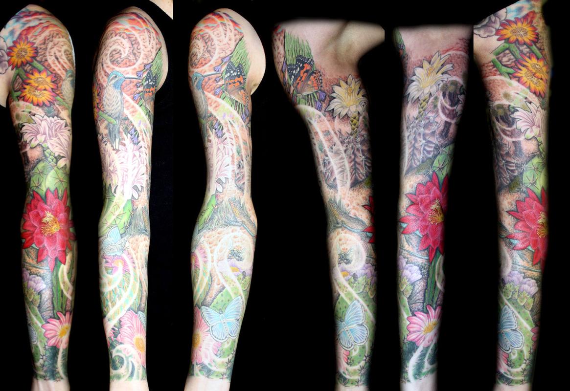 Fallen Leaf Tattoos And Piercings Tattoos Nature Color Desert Cactus Landscape Sleeve Tattoo
