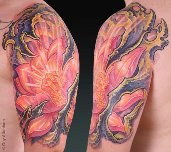 Tattoos - Juan, jeweled lotus upper arm - 72522