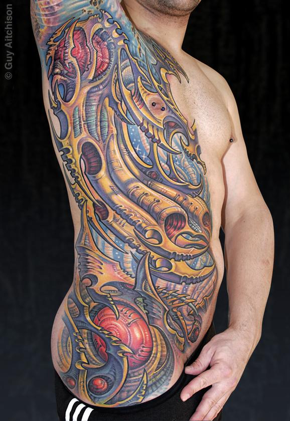 Tattoos - Anthony, giant biomech rib panel - 72604