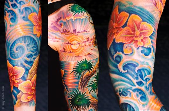 Tattoos - Sue, Hawaii surf sleeve - 72607