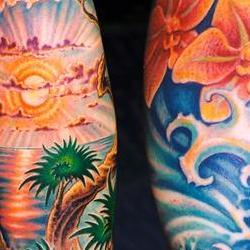 Tattoos - Sue, Hawaii surf sleeve - 72607