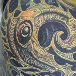 Swirling Hook Biomech Coverup Tattoo Design Thumbnail