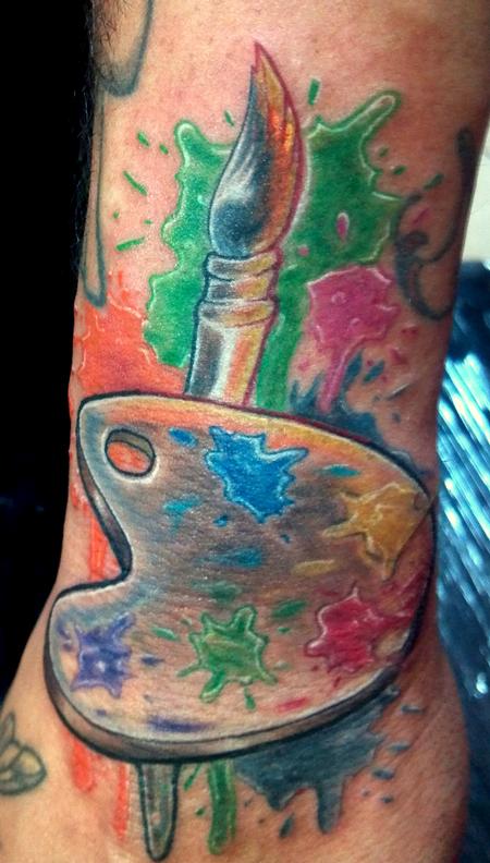 Haley Adams - Smurfs new tattoo. artist palette and paint brush
