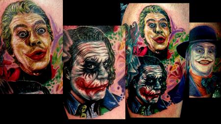 Haley Adams - joker batman portrait tattoo leg