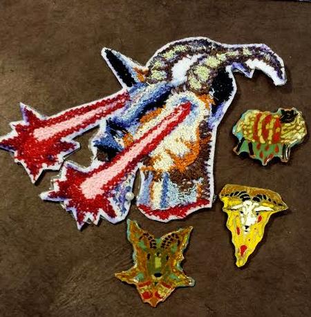 Tattoos - Laser eyed goat patch and 3 enamel pins - 101980