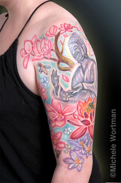 Tattoos - Kristen Buddha half sleeve - 71333