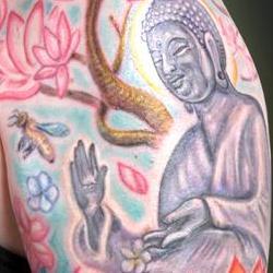 Tattoos - Kristen Buddha half sleeve - 71333
