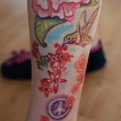 Tattoos - Debbie hummingbird peace leg bodyset - 71362