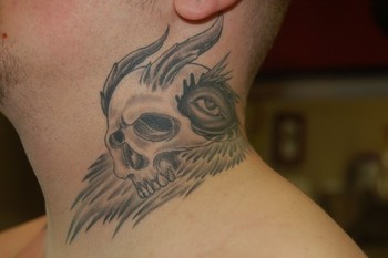 Todd Lambright - Skull on Neck Tattoo