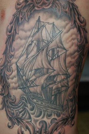 Tattoos - Old ship and filigree  - 41909