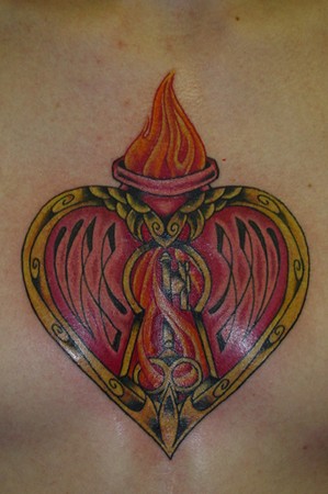 Tattoos - Heart with keyhole and flames - 41916