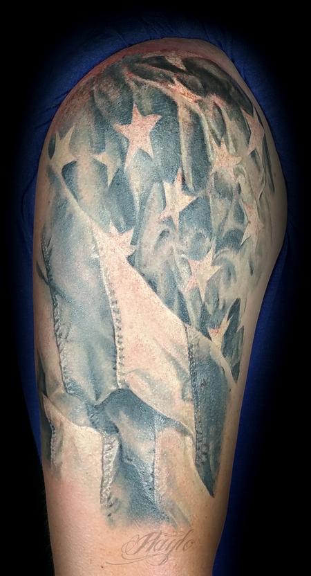 Tattoos - Black and gray realistic American Flag - 119717