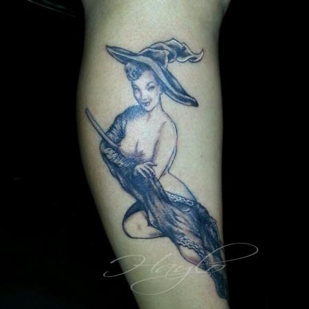 Tattoos - Vintage Witch Pin Up - 100225