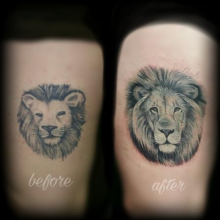 Haylo - Realistic lion cover up tattoo 