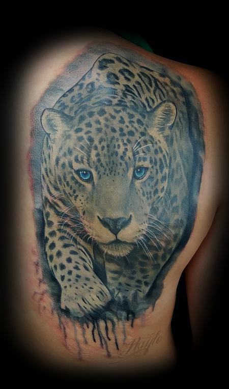Tattoos - Realistic style Black and gray Jaguar with watercolor accents - 119375