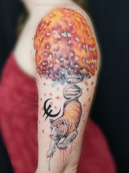 Tattoos - Watercolor style tiger, autumn tree and DNA strand - 140831