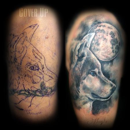Tattoos - Wolf and moon cover up tattoo - 141083