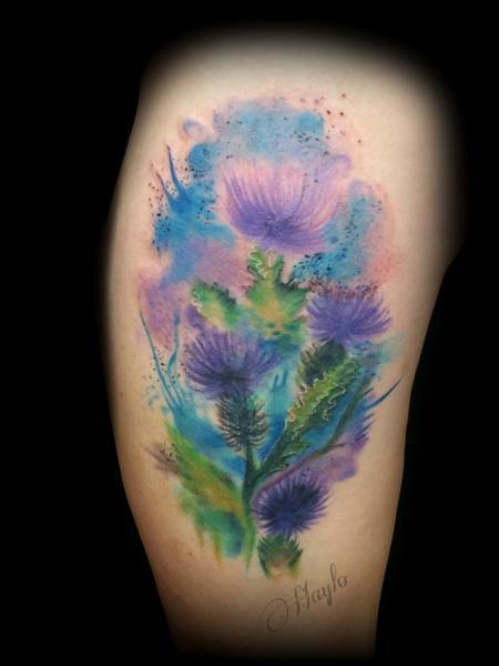 Tattoos - Thistle blossom watercolor style tattoo - 141084